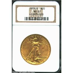 1909/8 $20 MS61 NGC. Nicely preserved orange-gold specimen of this popular Saint-Gaudens Double Eagl