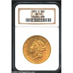 1854-S $20 AU55 NGC. The first Double Eagle issue struck at the San Francisco Mint, and popular for.