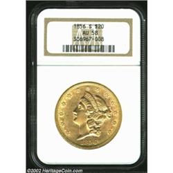 1856-S $20 AU58 NGC. Undoubtedly a coin that was originally in the hold of the S.S. Central America.