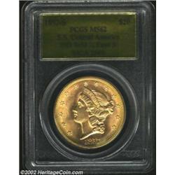 1857-S $20 MS62 PCGS. Ex: S.S. Central America. Bold 7, Saint S. 20D. A lovely representative for th