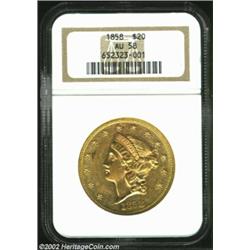 1858 $20 AU58 NGC. The 1858 has the lowest mintage of any P-mint Twenty from the 1850s (except for t