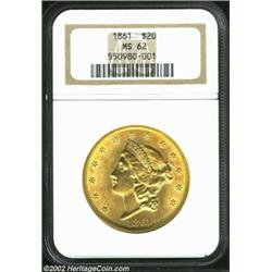 1861 $20 MS62 NGC. A perfect example to represent the Type One Double Eagle, both sides are overall.