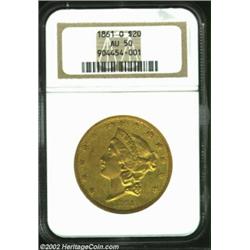 1861-O $20 AU50 NGC. An original example of this scarce and always-popular New Orleans issue. The ri