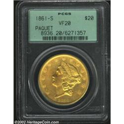 1861-S $20 Paquet Reverse VF20 PCGS. The reverse design of this coin, which is distinguishable from.