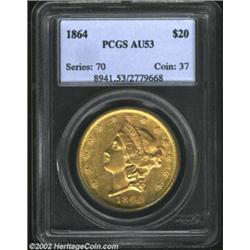 1864 $20 AU53 PCGS. While the 1864 is not as difficult to locate in the finer circulated grades than