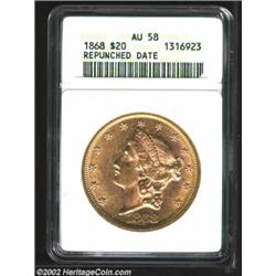 1868 $20 AU58 ANACS. Repunched Date. Only one other P-mint Type Two Twenty has a lower mintage, but.