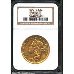 1870-S $20 XF45 NGC. Reasonably struck with glimmers of luster. Important notice: We expect to be au