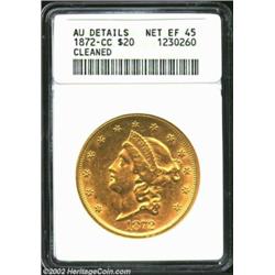 1872-CC $20--Cleaned--ANACS. AU Details, Net XF45. Winter 1-B. A more affordable example of this sca