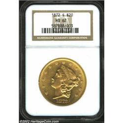 1872-S $20 MS62 NGC. An underrated Type Two Twenty at the present level of preservation, the 1872-S.