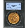 Image 1 : 1873 $20 Open 3 AU55 PCGS. Full luster and only the lightest bit of wear. More attractive than avera