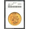 1873 $20 Open 3 MS61 ANACS. Lustrous for the grade, with a few luster grazes in the left obverse fie