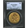 1873 $20 Open 3 MS62 PCGS. The most readily obtainable issue of this conditionally challenging type,
