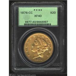 1876-CC $20 XF40 PCGS. Some of the original mint luster is still evident on both sides, and there is