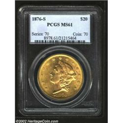 1876-S $20 MS61 PCGS. Sharply struck and highly lustrous, this specimen displays rich color, and is.