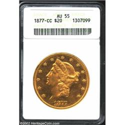 1877-CC $20 AU55 ANACS. The 1877-CC is a scarce issue among Carson City Twenties. Few pieces were mi