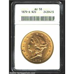 1879-S $20 AU58 ANACS. Sharply struck with a few noticeable abrasions on the obverse. There is one s