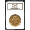 1880-S $20 MS60 NGC. Olive-gold surfaces that are lustrous.From the Aaron Bliss Collection. Importan