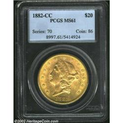 1882-CC $20 MS61 PCGS. Winter 1-A. Equal in grade to the piece offered in the Ashland City Collectio