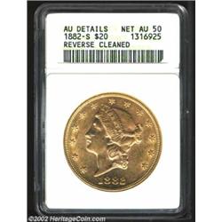 1882-S $20--Reverse Cleaned--ANACS. AU Details, Net AU50. Bright overall with a few marks on the rev