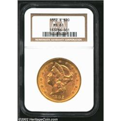 1882-S $20 MS61 NGC. Lustrous with its fair share of contact marks to limit the grade. Important not