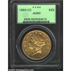 1883-CC $20 AU50 PCGS. A well struck example with bright orange-gold color and ample luster througho