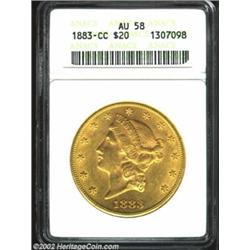 1883-CC $20 AU58 ANACS. Sharply defined with satiny surfaces and only the lightest traces of wear. I