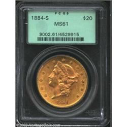 1884-S $20 MS61 PCGS. Flashy and lustrous, with a smattering of marks on both sides consistent with.