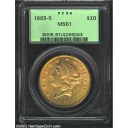 1885-S $20 MS61 PCGS. A lustrous and crisply struck representative that has good eye appeal due to a