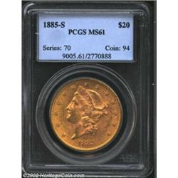 1885-S $20 MS61 PCGS. Bright and flashy with generous luster and considerable appeal for the grade.F