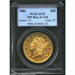 1886 $20 AU53 PCGS. Ex: Bass. Formerly sold as lot 929 in Bass IV, where it was described as,  Moder