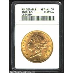 1888 $20--Cleaned--ANACS. AU Details, Net AU50. Lightly cleaned with generous portions of mint luste