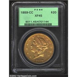 1889-CC $20 XF45 PCGS. Originally preserved with plenty of remaining luster to justify the Choice XF