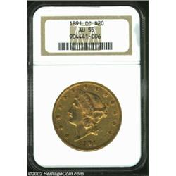 1891-CC $20 AU55 NGC. Winter 1-A, the only known dies. We are pleased to present this, the second Ch