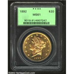 1892 $20 MS61 PCGS. With a limited original mintage of 4,523 pieces, the popularity of the 1892-P Do