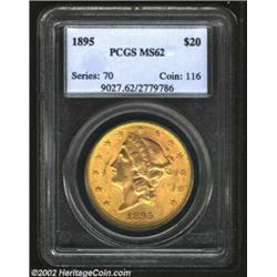 1895 $20 MS62 PCGS. Cleanly struck and lustrous, with nicely preserved surfaces showing a typical nu