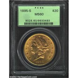 1895-S $20 MS60 PCGS. A sharply struck example that has pleasing luster and an attractive reverse. A