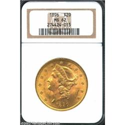 1896 $20 MS62 NGC. Lustrous, yellow-gold specimen with nice eye appeal. From the Aaron Bliss Collect