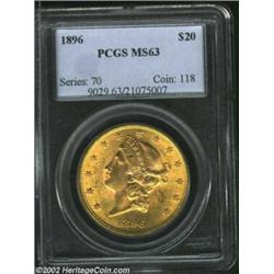 1896 $20 MS63 PCGS. Breen-7322. All four digits in the date are lightly repunched directly north, an