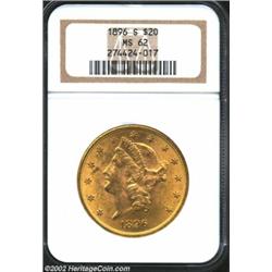 1896-S $20 MS62 NGC. Soft satiny luster.From the Aaron Bliss Collection. Important notice: We expect