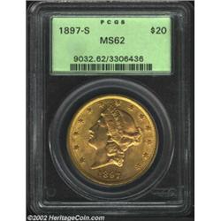 1897-S $20 MS62 PCGS. Well struck aside from a few obverse stars. A bright, lustrous, and attractive