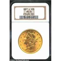 1897-S $20 MS62 NGC. Very attractive surfaces lending to the initial impression of a slightly higher