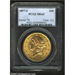 1897-S $20 MS63 PCGS. Full mint brilliance, with a bare minimum of surface detractions to warrant th