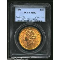 1898 $20 MS62 PCGS. A well struck example with a carefully preserved reverse. The lower obverse has.