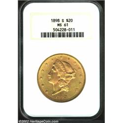 1898-S $20 MS61 NGC. Both sides are sharply defined with modest, yet appreciable hints of brightness