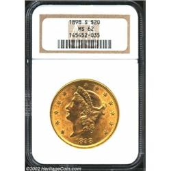 1898-S $20 MS62 NGC. An attractive, lustrous example of this San Francisco Mint issue.From the Aaron