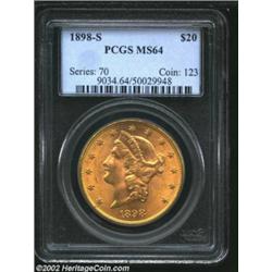 1898-S $20 MS64 PCGS. A lustrous near-Gem with bright yellow-gold color and a bold strike. Impressiv