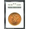 1900 $20 MS63 ANACS. With a pleasing, mellow, rose-gold color, and attractive satiny surfaces, this.