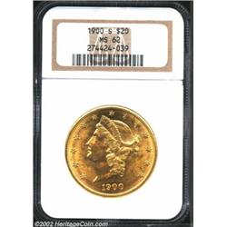 1900-S $20 MS62 NGC. Attractive luster and fully brilliant with the usual array of light contact mar