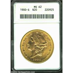 1900-S $20 MS62 ANACS. One would expect more significant contact marks for the grade. Important noti