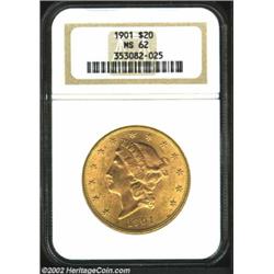 1901 $20 MS62 NGC. Gorgeous and fully original orange-gold color overlays both sides with suggestion